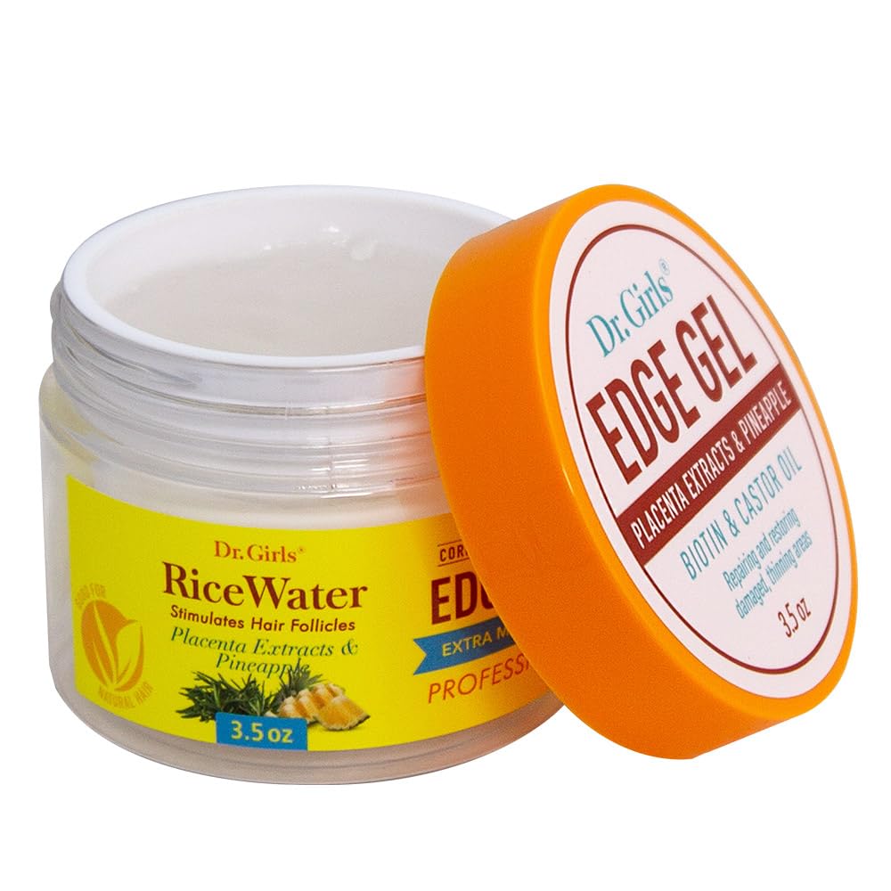 Dr. Girls Rice Water Edge Gel - Extra Mega Hold for Cornrows, Locs & Twists with Biotin, Castor Oil 3.5oz (Placenta Extracts & Pineapple) Beauty & Personal Care Dr.Girls