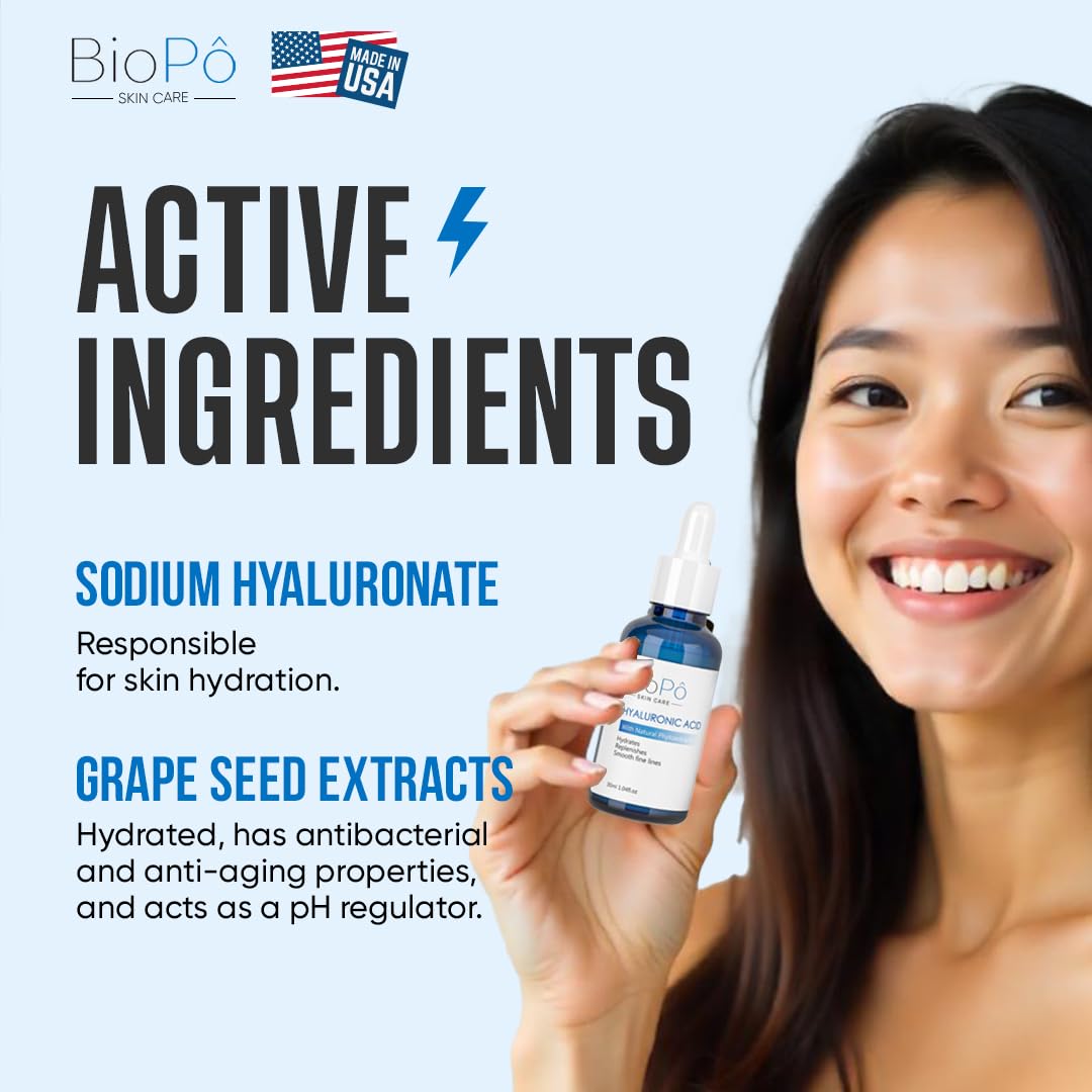 Hyaluronic Acid Serum 30 ml - Hydrating and Anti-Aging, Smooths Fine Lines, Replenishes Skin, Pure Hyaluronic Acid for Face & Skin - Suitable All Skin Beauty & Personal Care BioPo