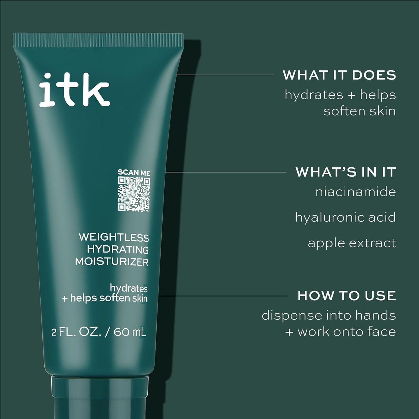 ITK Skincare Weightless Hydrating Face Moisturizer - Hydrates + Smoothes Skin - Niacinamide - Brighten Dark Spots - Hyaluronic Acid - Maintain Beauty & Personal Care ITK