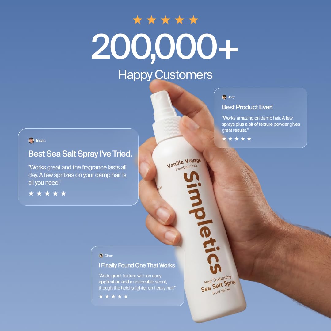 Simpletics Himalayan Sea Salt Hair Spray (Vanilla Scent) - Natural 5-Ingredient Formula for Beach Waves & Volume - Light Hold, Non-Greasy, Paraben Beauty and Personal Care Simpletics