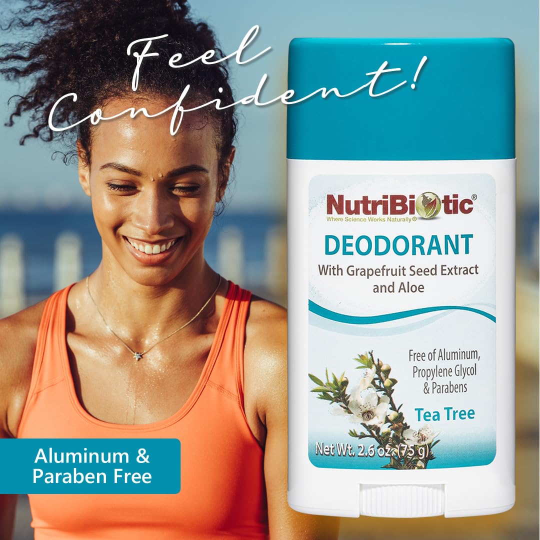NutriBiotic Deodorant, Tea Tree, 2.6 Ounce Stick Twin Pack - with Witch Hazel, Grapefruit Seed Extract, Aloe, Tea Tree & Peppermint - Vegan & Free Beauty and Personal Care NutriBiotic