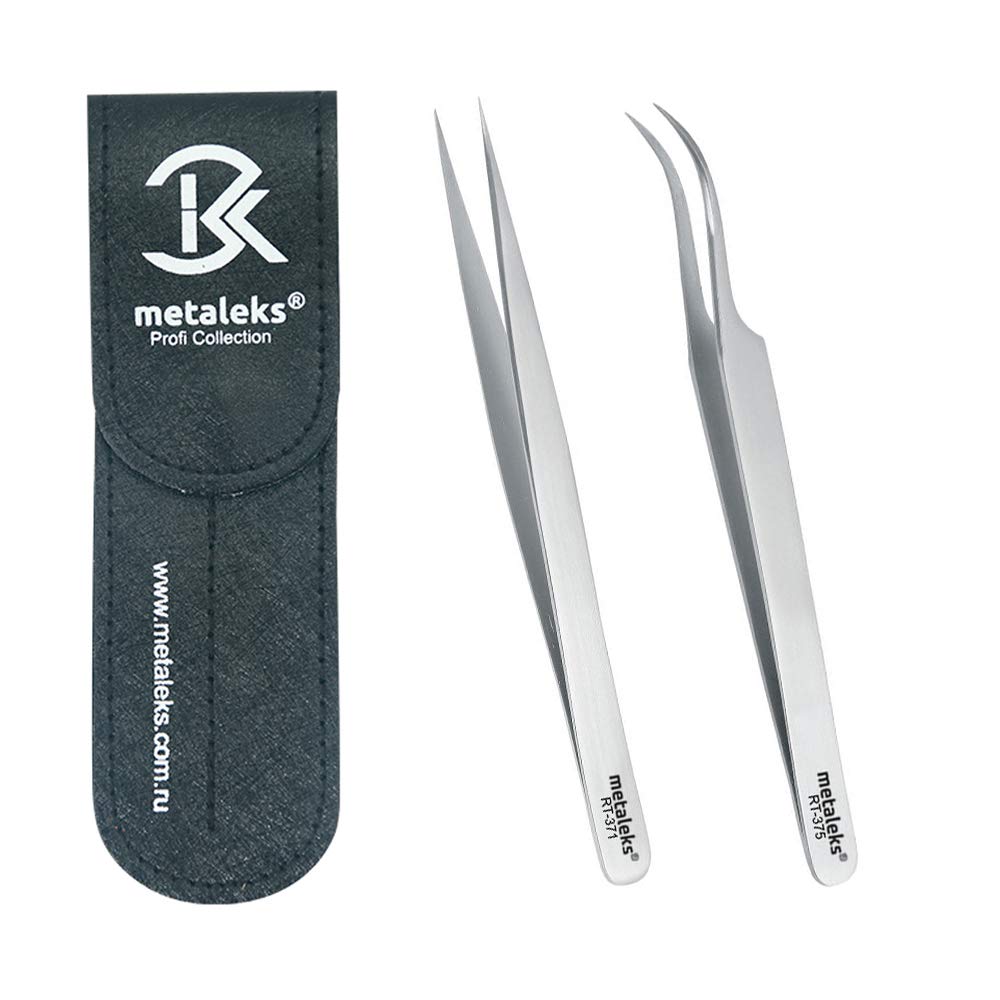 2PCS Japanese Stainless Steel, Eyelash Extension Tweezers, Matt Finish,Black Magnetic Double Tweezers Pouch (RT-15DT10) Beauty and Personal Care metaleks