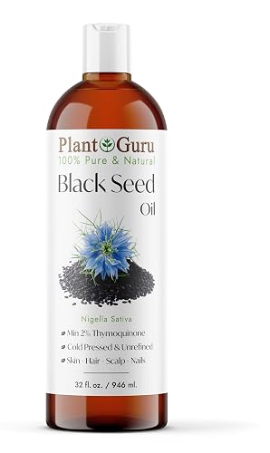 Black Cumin Seed Oil 32 fl. oz. Unrefined Cold Pressed 100% Pure Natural Nigella Sativa Kalonji Oil for Skin Care, Hair Growth, Scalp and Massage. Beauty & Personal Care Plant Guru