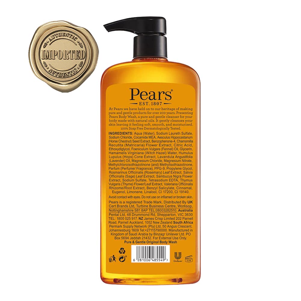PEARS Pure & Gentle Gel Doccia 750ml | Originale | Realizzato con Oli Naturali e Senza Sapone | Idratazione Nutriente ed Estratti Naturali Beauty & Personal Care Pears