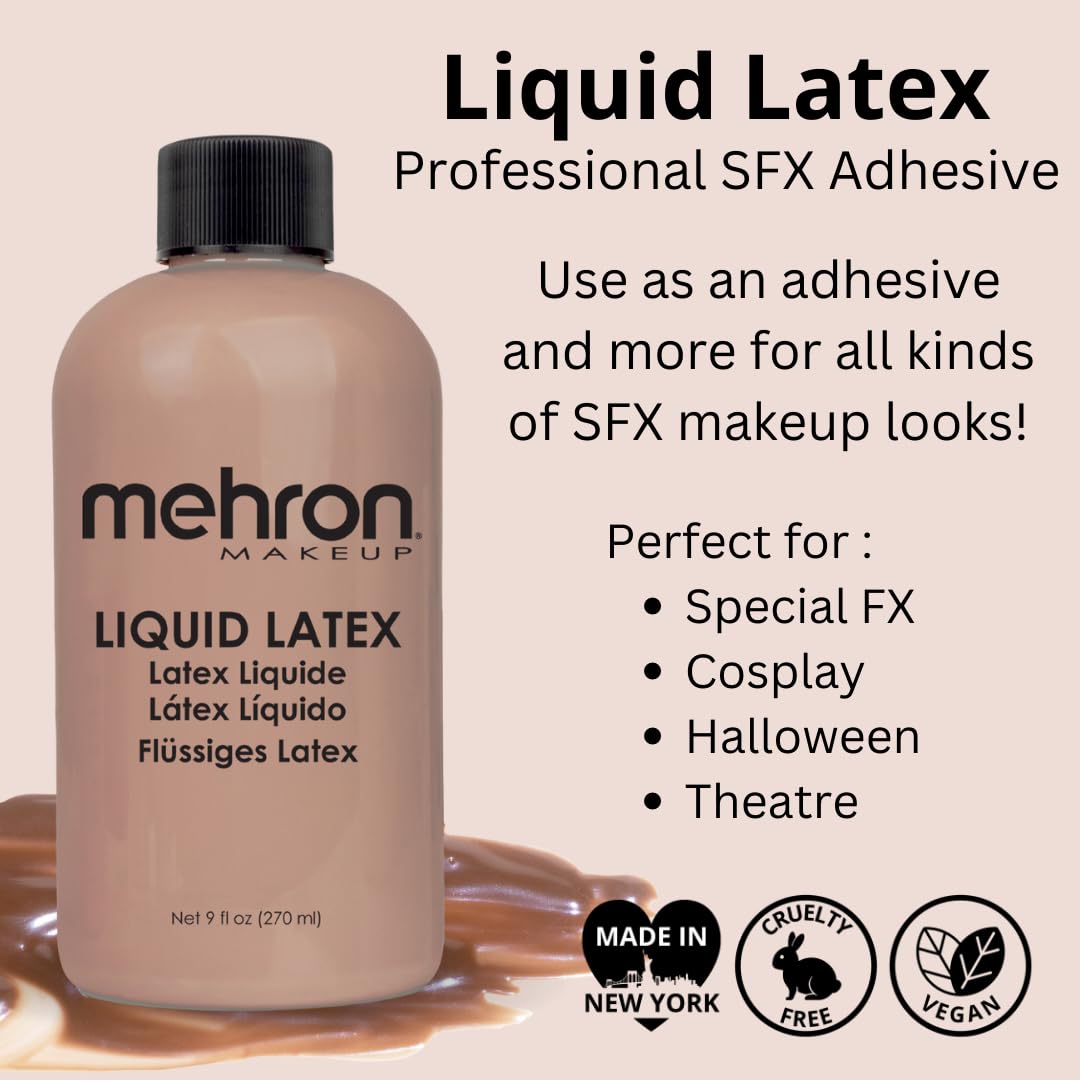 Mehron Makeup Liquid Latex | SFX Makeup | Halloween Latex Makeup | Latex Glue for Skin | Prosthetic Glue 9 fl oz (266 ml) (Dark Flesh) Beauty & Personal Care Mehron