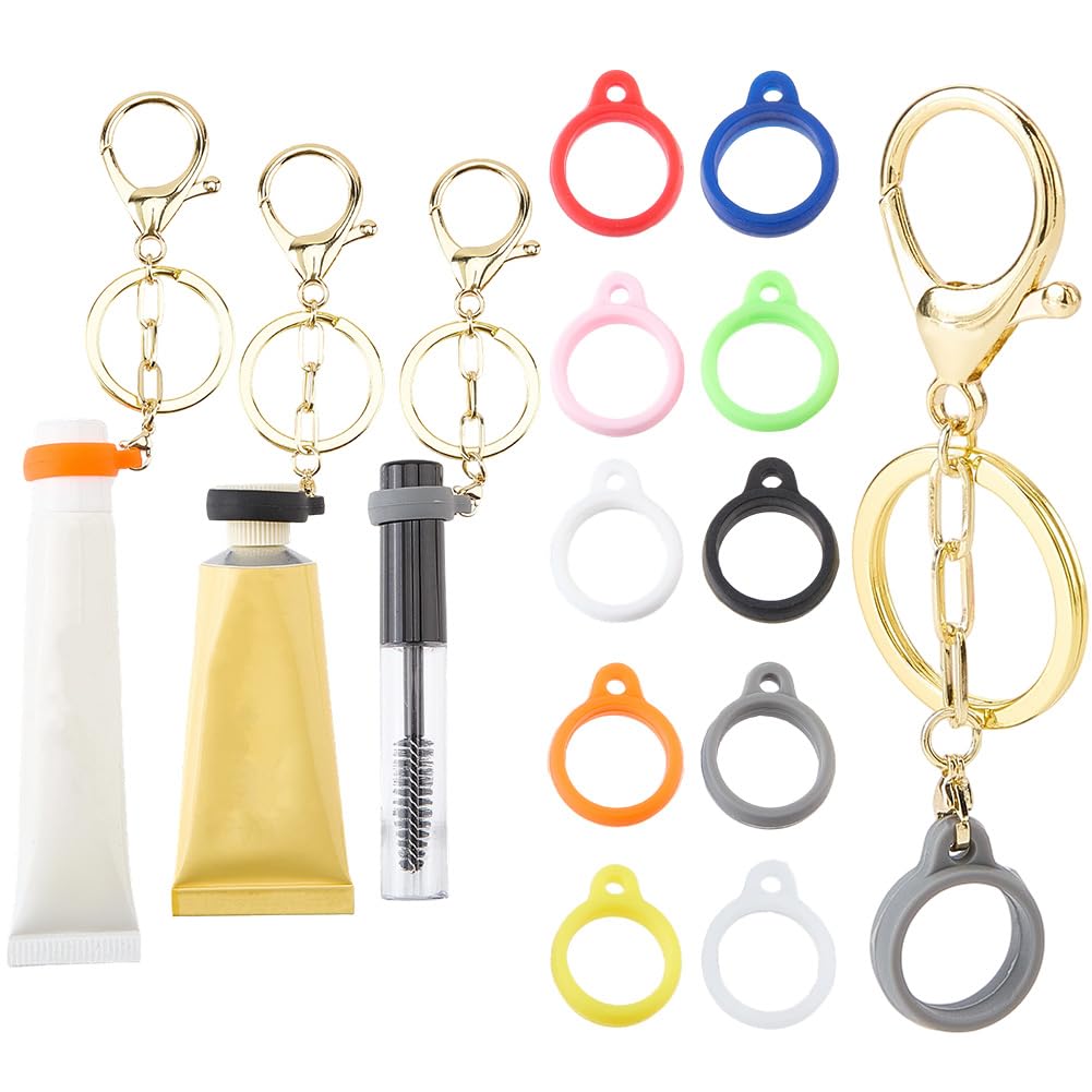 CRASPIRE 14Pcs Lip Balm Holder Key Chains Silicone Rubber Rings Holder Keychain Cap Gold Alloy Lips Gloss Lobster Clasp Portable Elastic Storage Beauty and Personal Care CRASPIRE