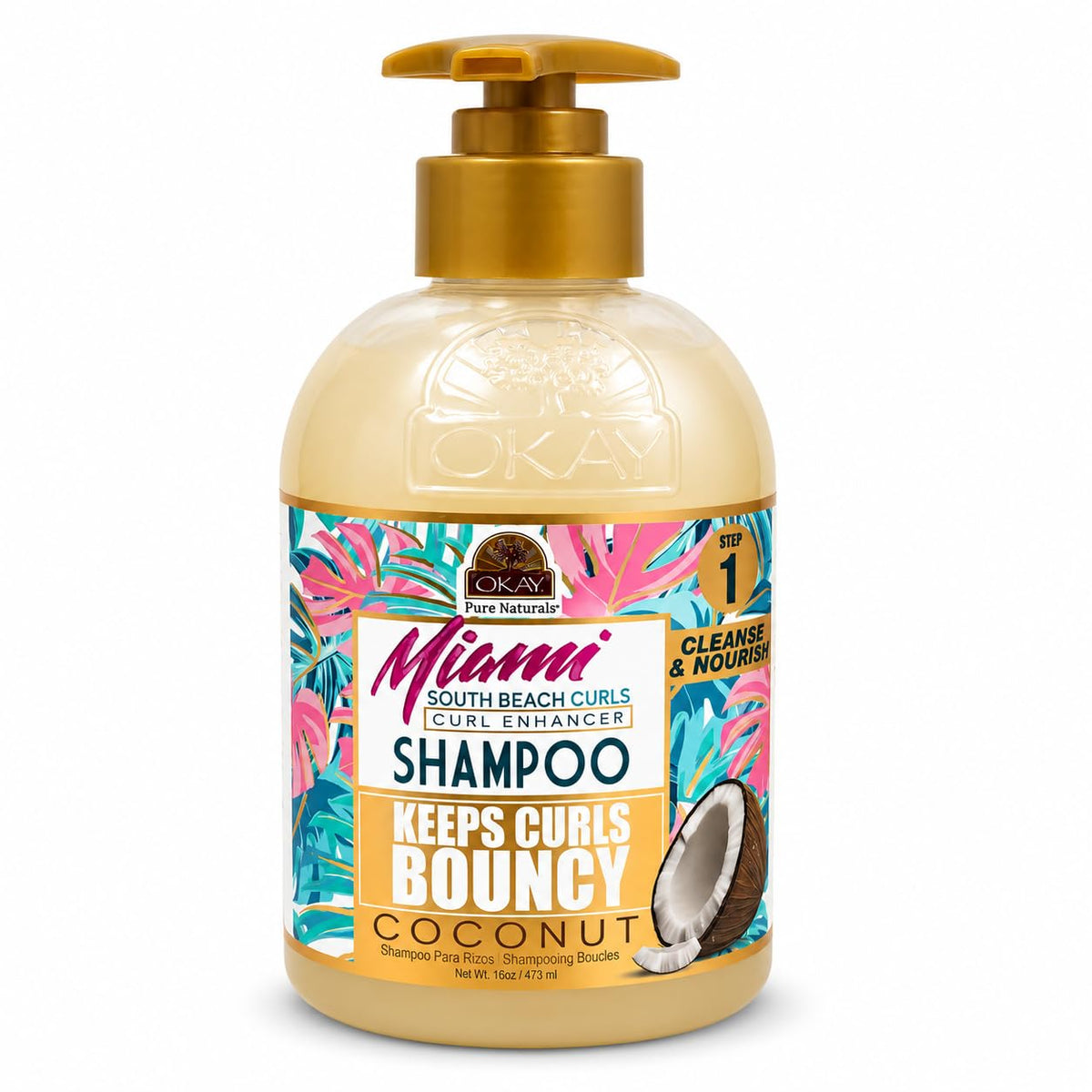 Okay Miami South Beach Curls Curl Enhancer Shampoo 16 oz - Sulfate-Free, Hydrating Shampoo for Curly, Wavy & Frizzy Hair - Enhances Natural Curls &