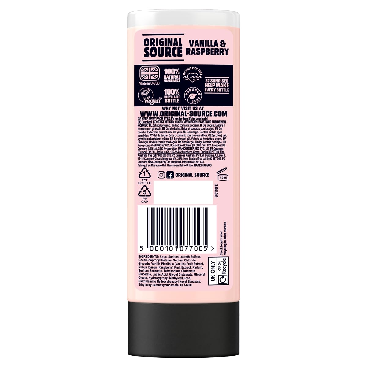 Cussons Vanilla Milk and Raspberry Original Source Shower Gel Beauty & Personal Care ORIGINAL SOURCE