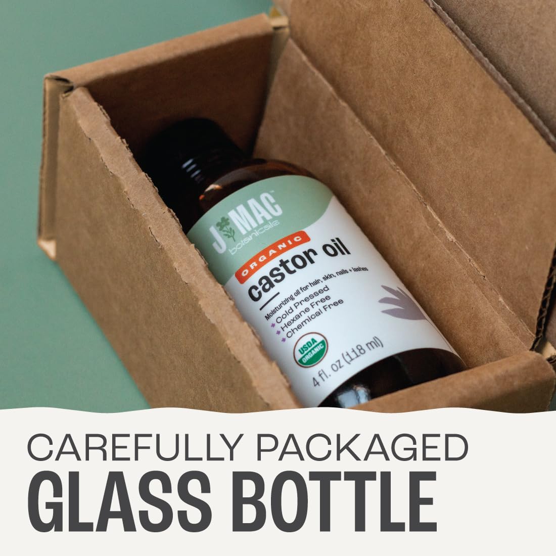 J MAC BOTANICALS Organic Castor Oil Cold Pressed (Glass Bottle, 4 oz, NO DROPPER), pure hexane free castor oil for face, skin, eyelashes Beauty & Personal Care J MAC BOTANICALS