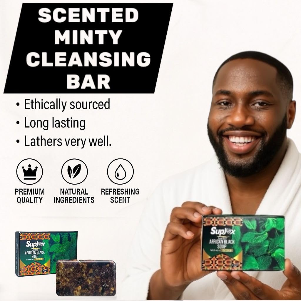 African Black Soap Bar scented, long lasting for oily skin, 100% authentic from Ghana. Beauty & Personal Care Suplox