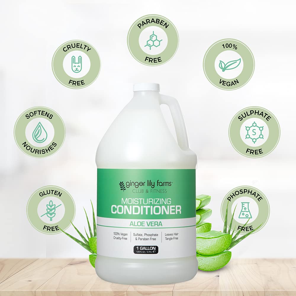 Ginger Lily Farms Club & Fitness Moisturizing Conditioner for Dry Hair, 100% Vegan & Cruelty-Free, Aloe Vera Scent, 1 Gallon (128 fl oz) Refill, white Beauty & Personal Care Ginger Lily Farms
