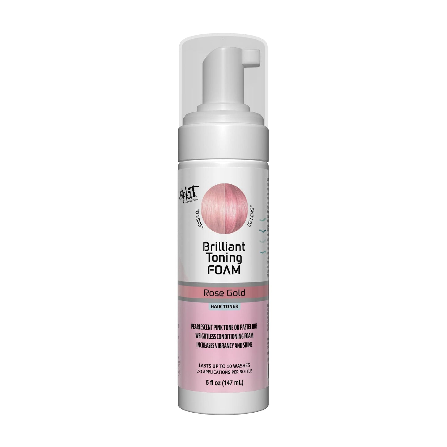 Splat Brilliant Toning Foam, Rose Gold, 5 oz., Hair Toner Lasts Up to 10 Washes, Weightless Conditioning Foam Increases Vibrancy and Shine, Vegan Beauty & Personal Care Splat