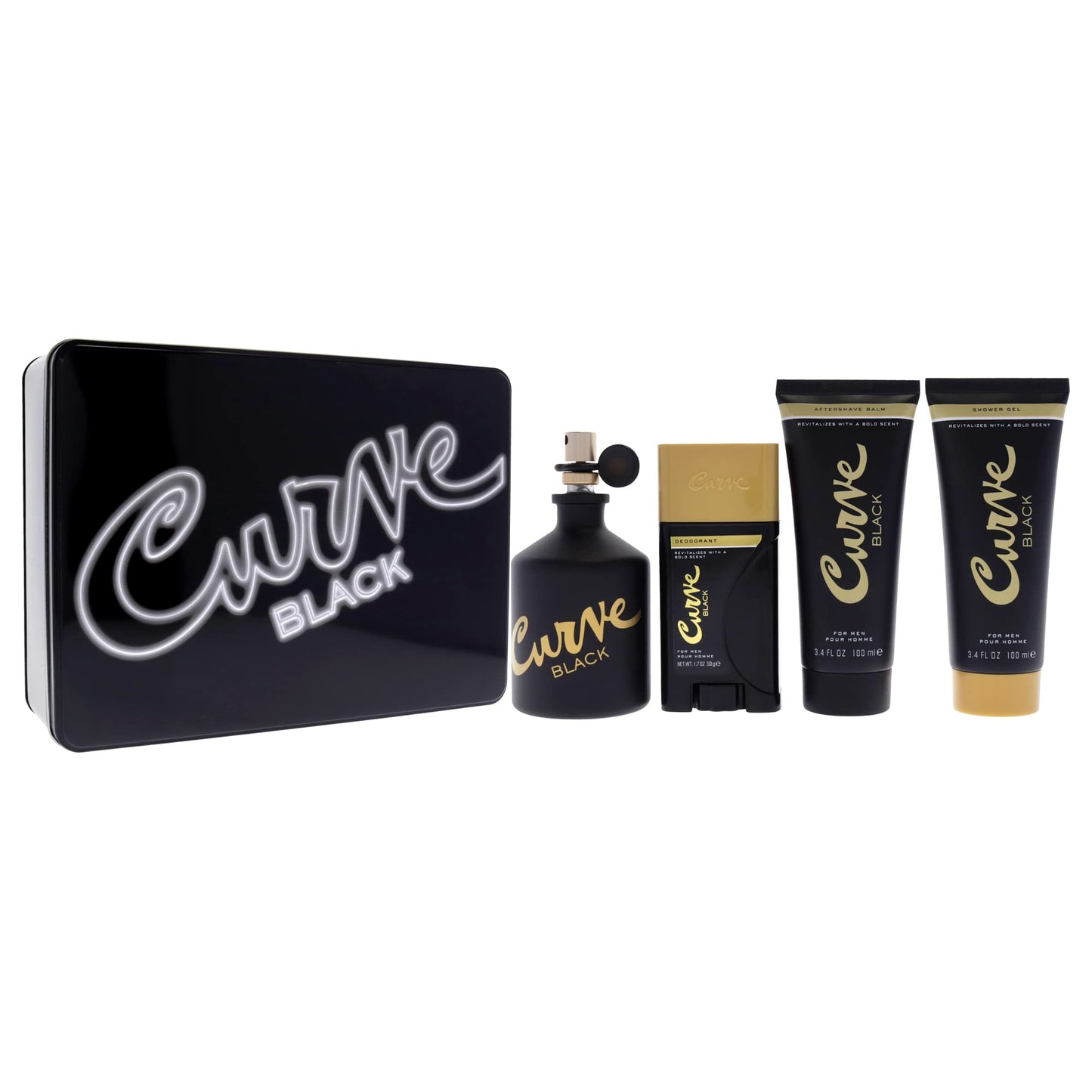 Liz Claiborne Curve Black 4.2oz EDC Spray, 3.4oz After Shave Balm, 3.4oz Shower Gel, 1.7oz Deodrant Spray Men 4 Pc Gift Set Beauty & Personal Care Liz Claiborne