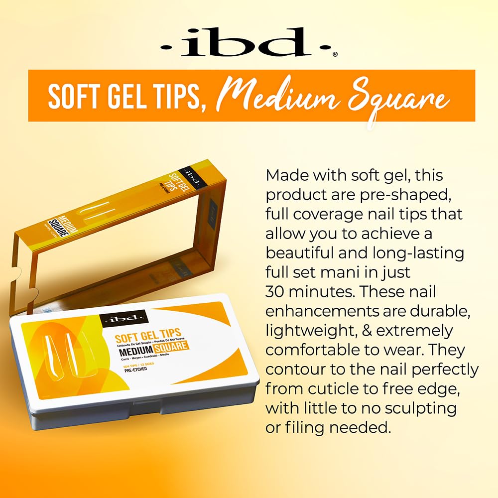 IBD Clear Soft Gel Nail Tips - Pre-Etched Medium Square Full Cover Press On Nails Extensions for Gel & Acrylic, Salon & Home DIY Manicure, 504 Pcs 12
