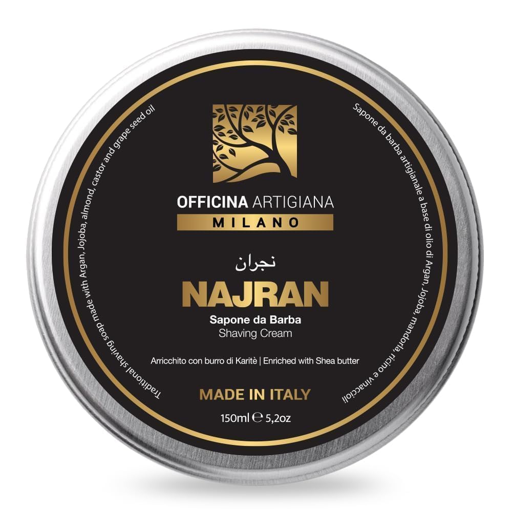 Officina Artigiana Milano Najran Shaving Soap 150ml - Luxury Italian artisan wet shaving soap with 46% wellness oils & shea butter - woody?smoky Beauty and Personal Care The Goodfellas' smile