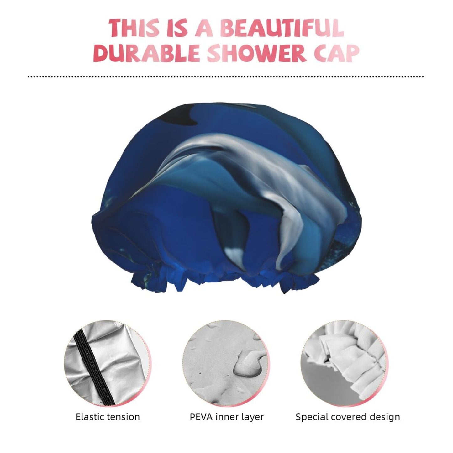 Cute Dolphins Shower Cap for Women Men Large Reusable Shower Bonnet Double-Layer Waterproof Bath Caps Elastic Band Hair Hat for All Hairstyles Beauty and Personal Care BWLHJKE