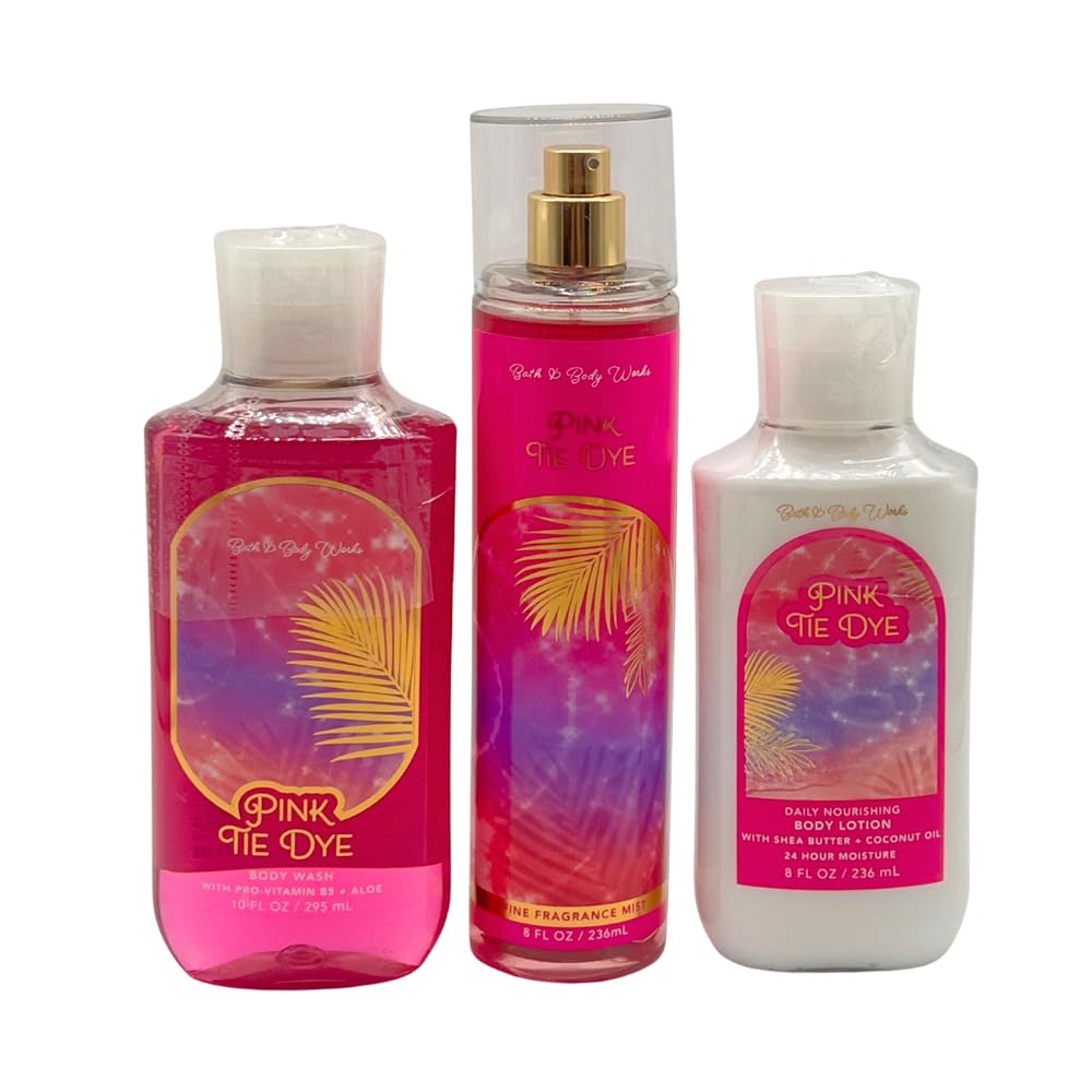 Bath & Body Works PINK TIE DYE - 3pc Bundle - Fine Fragrance Mist, Body Lotion, and Shower Gel Gift set with a Blue Bow for Holidays - LIMITED EDITION Beauty and Personal Care Bath & Body Works