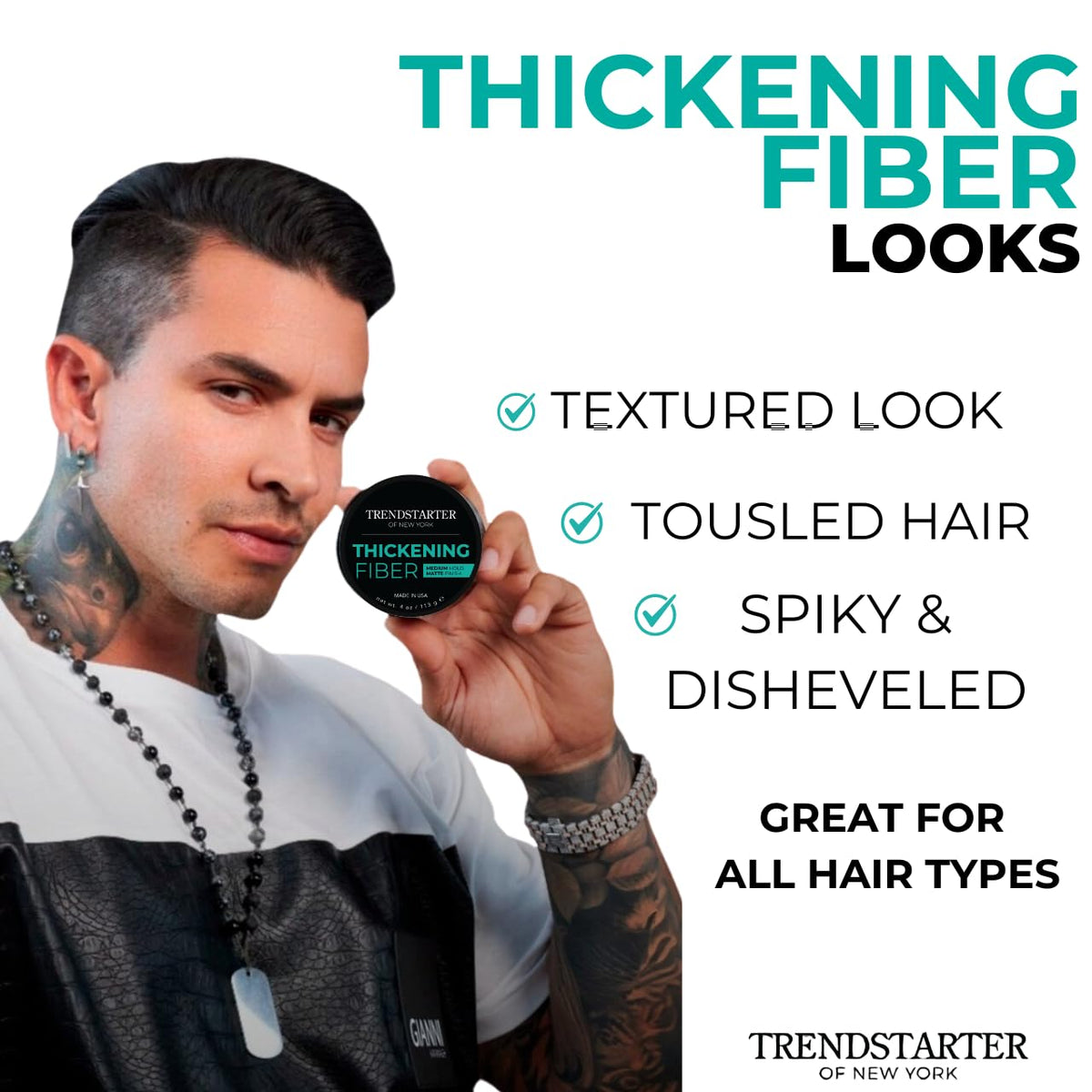 TRENDSTARTER - THICKENING FIBER (4oz) - Medium Hold - Matte Finish - Premium Hair Thickening Clay Pomade - Water-Based - All-Day Hold Styling Product Beauty & Personal Care TRENDSTARTER