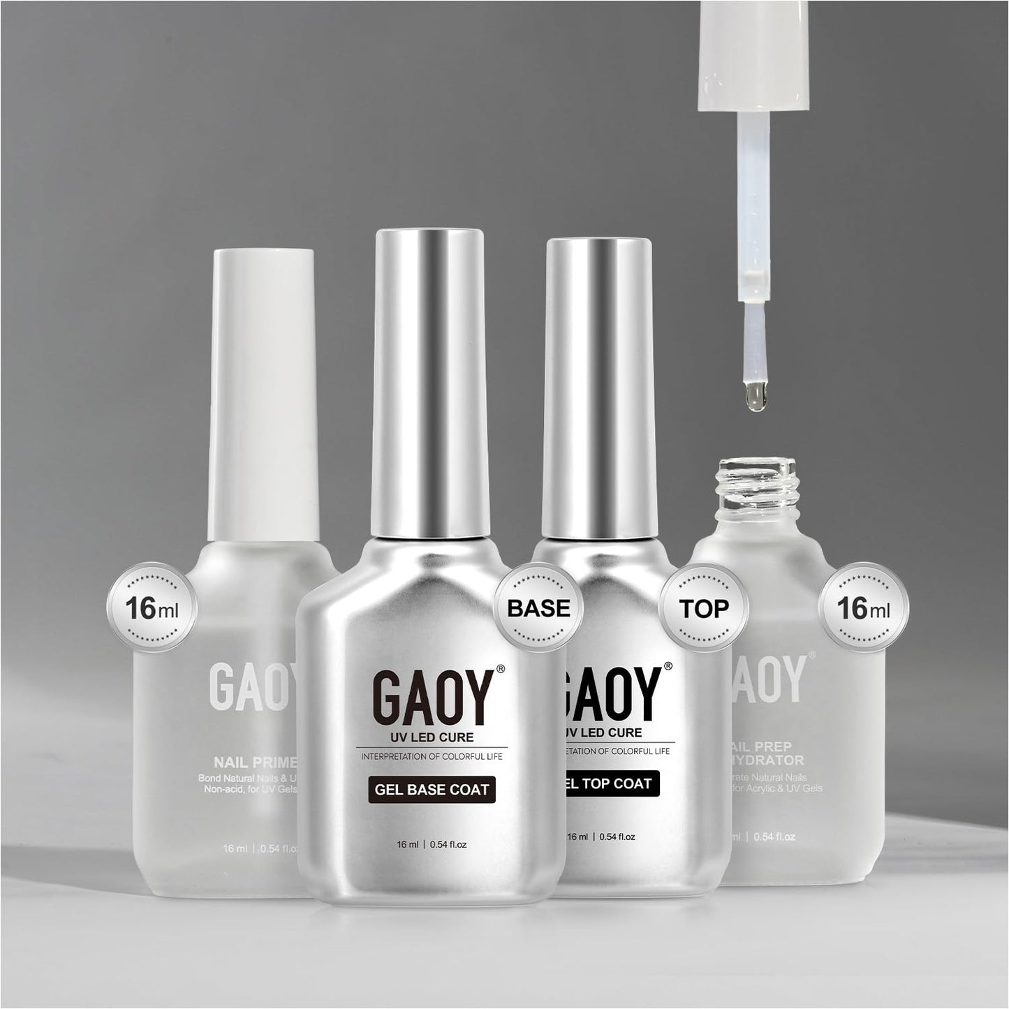 GAOY 16ml Nail Dehydrator and Primer with Gel Top and Base Coat, 4 Pcs Acid-Free Natural Nail Prep Dehydrate Bond Primer Professional Set, for Gel Beauty and Personal Care GAOY