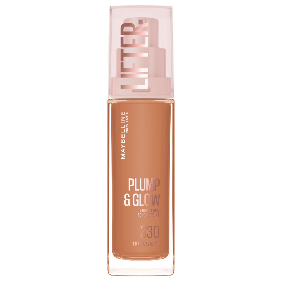 Maybelline Lifter Plump & Glow Foundation, Liquid Foundation with 2% Niacinamide + Hyaluronic Acid, Plumping and Brightening Face Makeup, 330, 1 Count