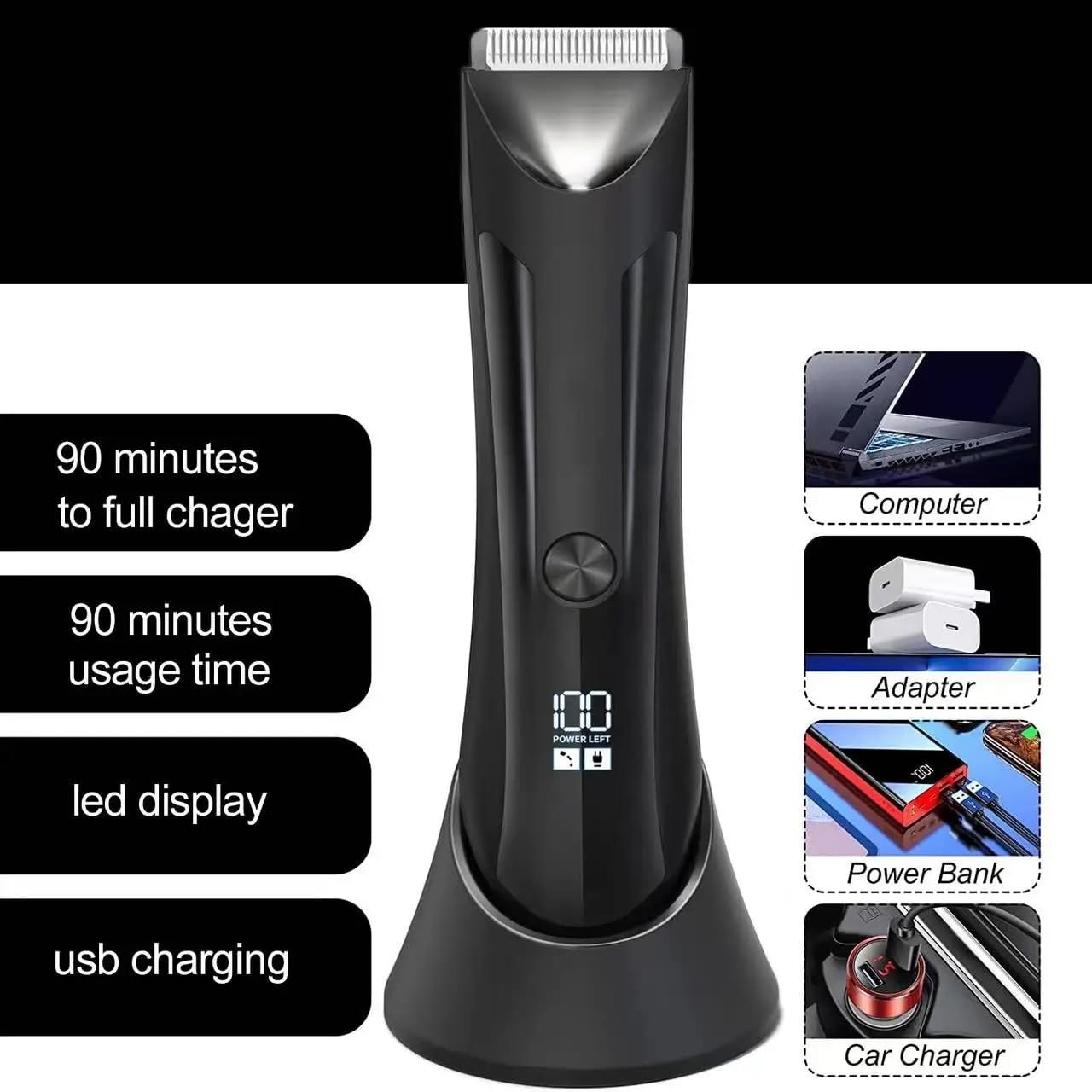 QDKVTNDJZ Hair Clippers for Men, Electric Body Trimmer Shaver Waterproof Groin for Ball USB Recharge Dock Grooming Kit Beauty and Personal Care QDKVTNDJZ