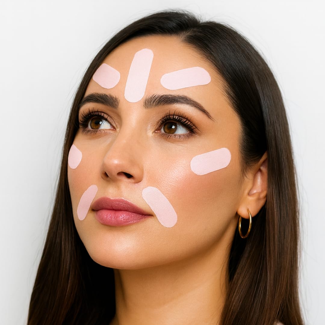 Face Tape Strips - 128 Pre-Cut Cotton Face Lifting Tape, Overnight Anti Wrinkle Patches, Smile Line Patches, Frown Line Patches, Jawline Smoothing Beauty & Personal Care My Flexy