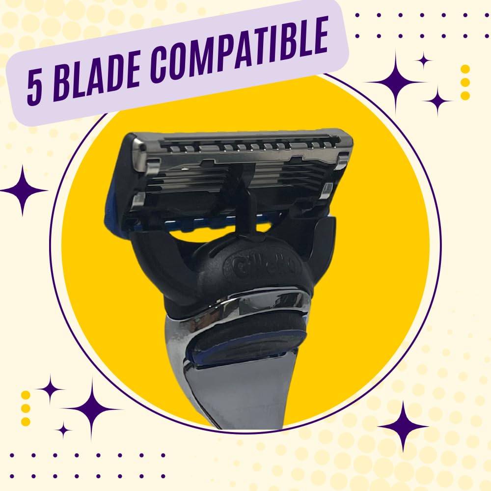G.B.S Men's - 5 Blade Compatible Shaving Razor Textured Handle 1 Razor Handle and 1 Cartridges - Razors for Men Sensitive Skin, 5 Blade Razor, Mens Beauty and Personal Care G.B.S