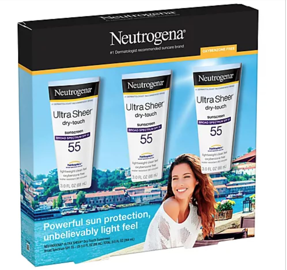Neutrogena Ultra Sheer Dry-Touch Sunscreen Lotion, Broad Spectrum SPF 55 UVA/UVB Protection, Lightweight Water Resistant Face & Body Sunscreen Beauty & Personal Care Neutrogena