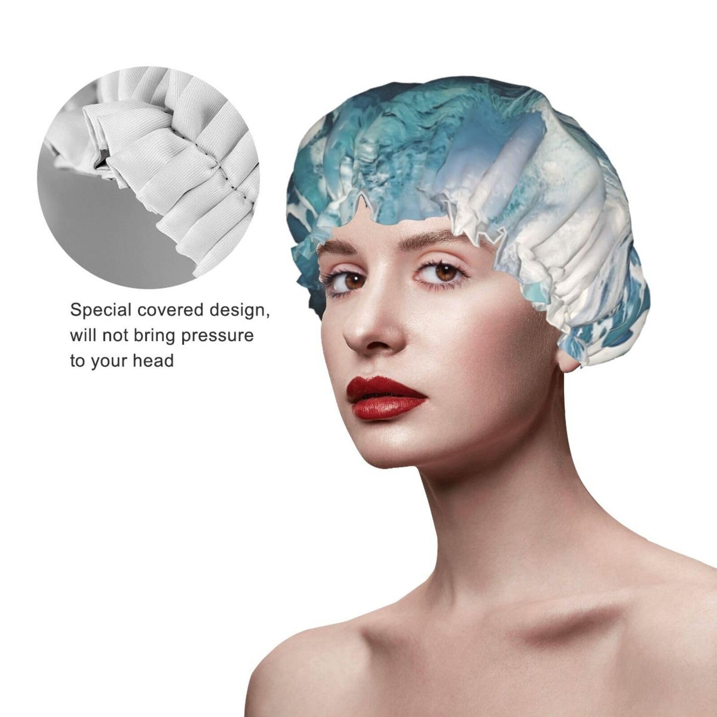 Beach Foam Wave Shower Cap For Women Reusable Double Layers Bathing Bath Cap Hair Caps Waterproof Elastic Band Ladies Spa Salon Shower Hat Hair Caps Beauty and Personal Care GDSHJKLW