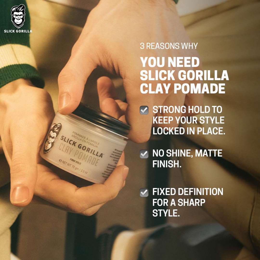 Slick Gorilla Clay Pomade for Men, 2.5 oz (75 ml), Firm Hold Hair Clay with Natural Matte Finish, Non-Greasy Men’s Hair Pomade for Textured, Wavy Beauty & Personal Care Slick Gorilla