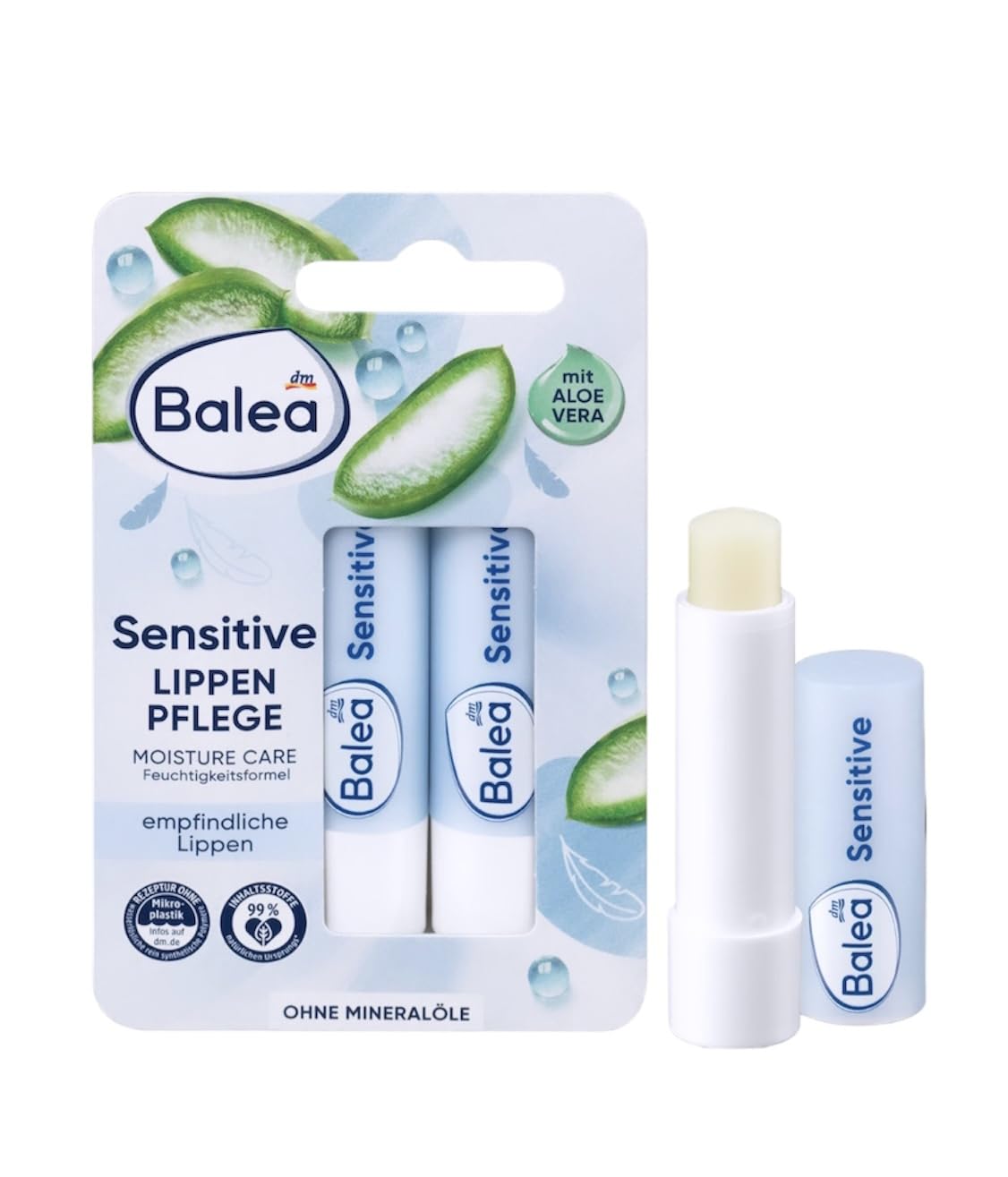Balea Lip Care Sensitive, Moisturizing Lip Balm with Aloe Vera 9.6 g (pack of 2) - German product Beauty and Personal Care Balea dm