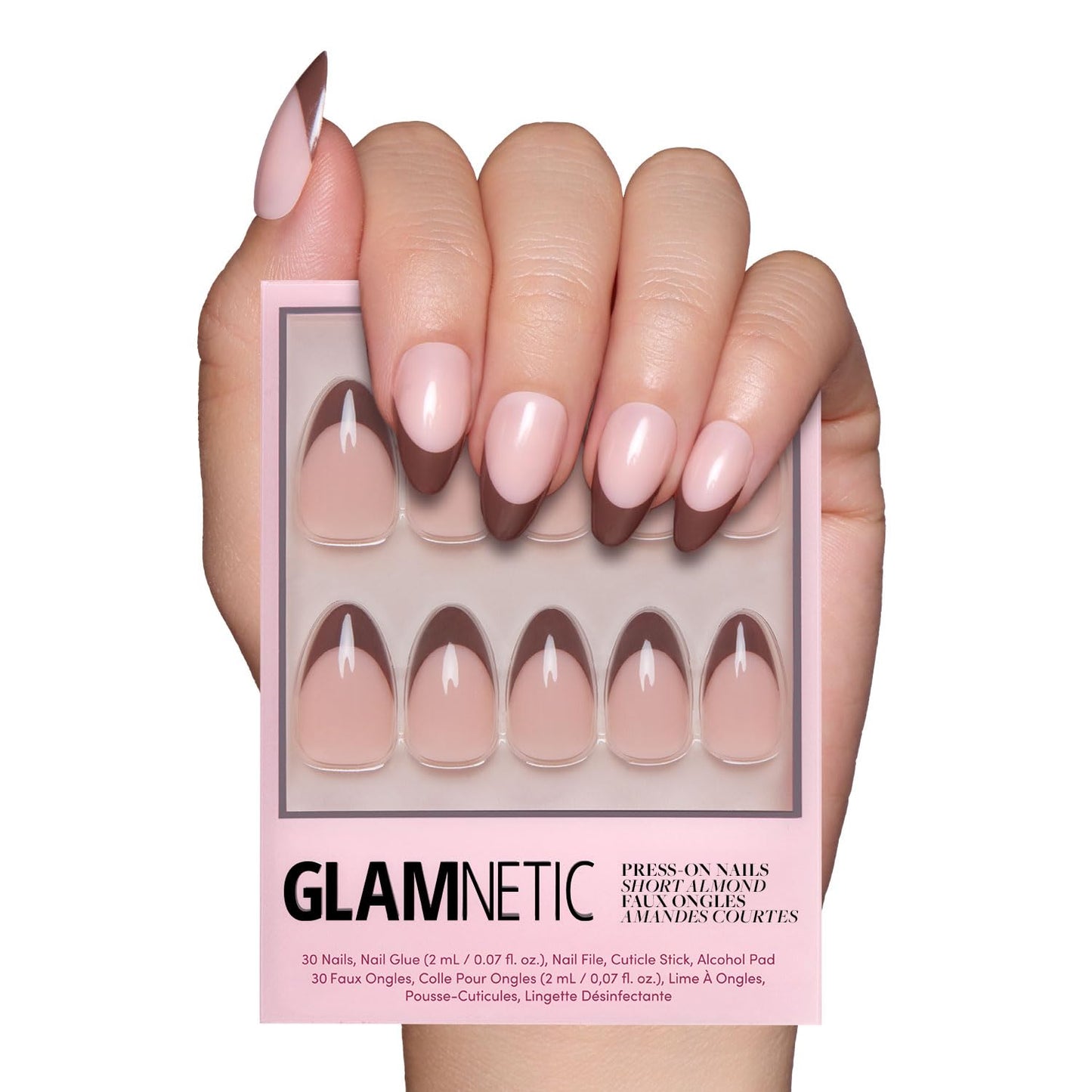 Glamnetic Press On Nails - Chocolat | Semi-Transparent Dark Brown French Tip Short Almond Fake Nails in a Glossy Finish, Salon Quality | 15 Sizes - 30 Beauty and Personal Care Glamnetic Default Title