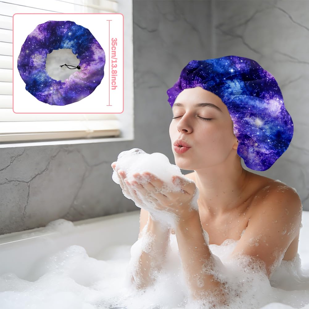 DELORIGIN Starry Sky Reusable Shower Cap Milky Way Double Layer Waterproof Shower Caps Large Elastic Hair Cover Adjustable Hair - Drying Caps Beauty and Personal Care DELORIGIN