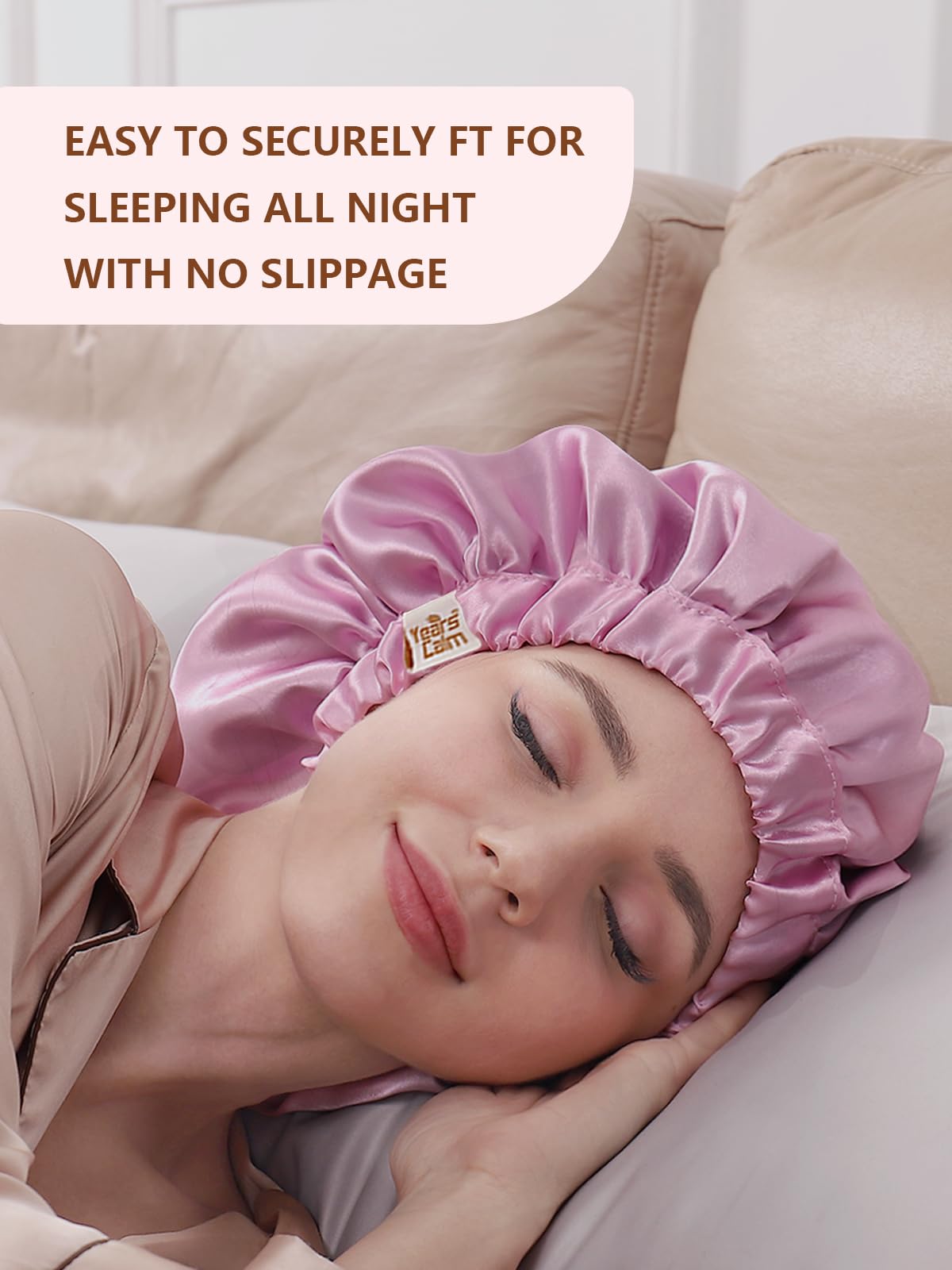 Years Calm Silk Bonnet for Sleeping Women, Double Layer Satin, Ajustable Elasticity Band? Hair Satin Bonnet for Sleeping - Sleep Shower Caps (Pink Beauty and Personal Care Years calm