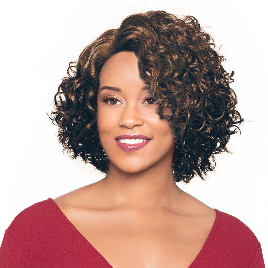 Foxy Silver Martina Wig Color F1B30-11" Long Curly Side Part Fusion Heat Resistant Synthetic J Part African American Average Cap Bundle Maxwigs