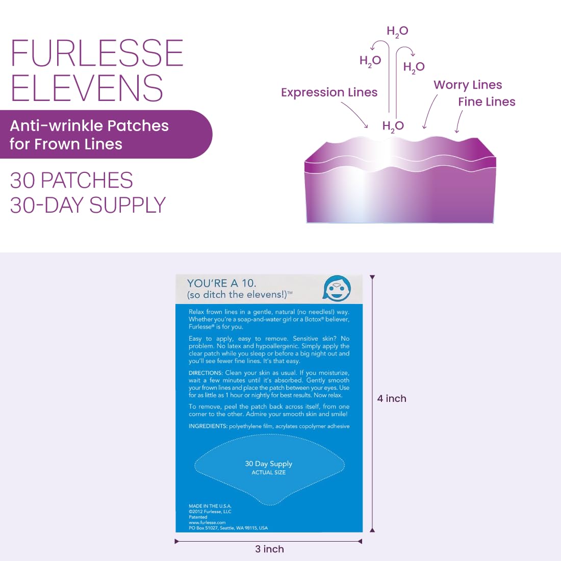 Furlesse Elevens Wrinkle Patches – 30 Non-Invasive Overnight Anti-Wrinkle Patches for Frown Lines, Anti-Aging Skincare, 30-Day Supply Beauty & Personal Care Furlesse