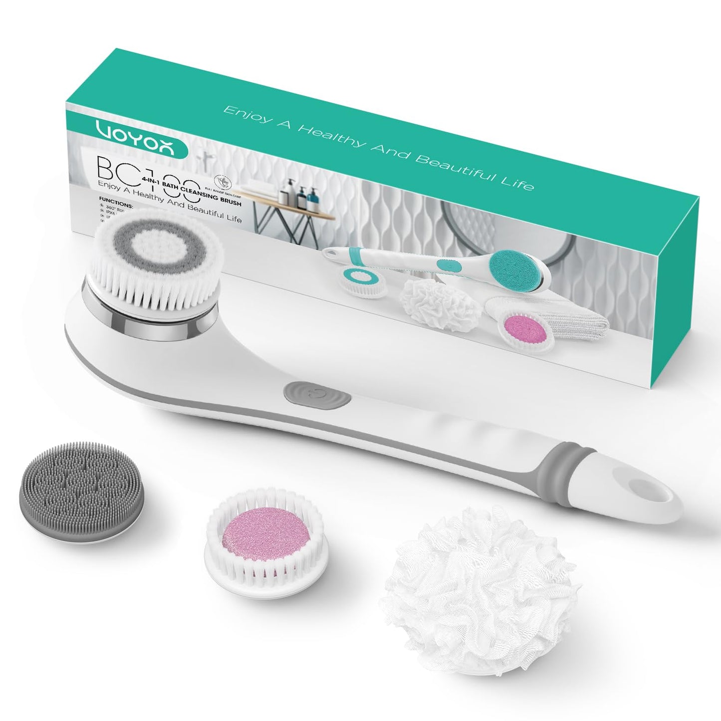 VOYOR Electric Body Brush Back Scrubber for Shower Rechargeable Exfoliating Bath Brush Powered Shower Brush with Non-Slip Long Handle Deep Cleansing Beauty and Personal Care VOYOR
