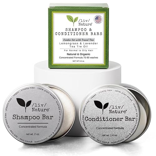 /liv/ Nature Shampoo Bar and Conditioner with Travel Tins | Lemongrass, Lavender, Tea Tree Oil | Clarifying & Growth | For Oily Hair | USA 2-pk Beauty & Personal Care /liv/ Nature