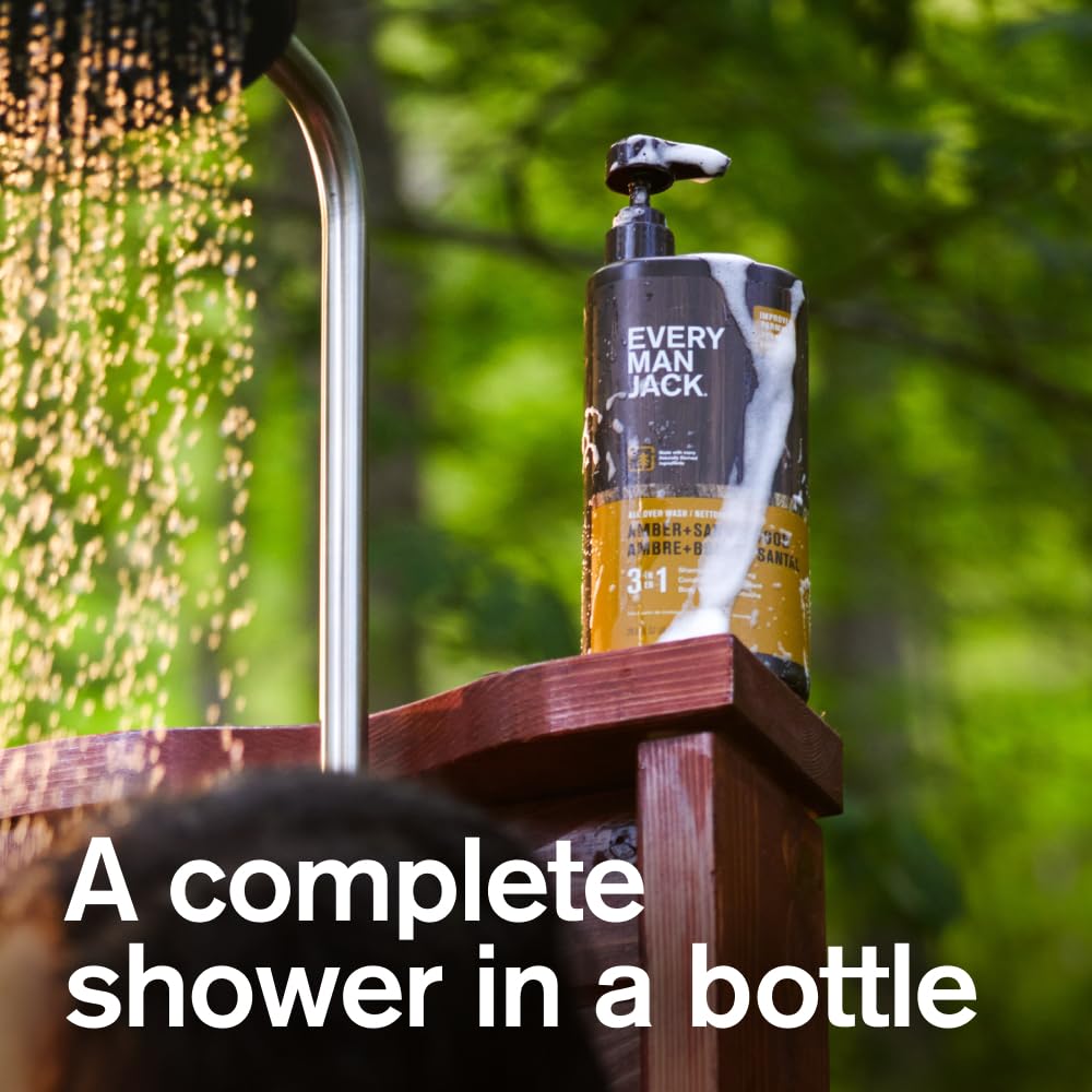 Every Man Jack Amber + Sandalwood Hydrating Mens 3-in-1 All Over Wash for All Skin and Hair Types - Body Wash, Shampoo and Conditioner with Naturally Beauty and Personal Care Every Man Jack