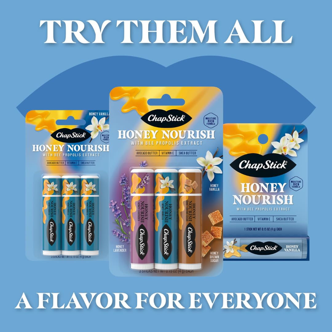 ChapStick Lip Balm Honey Nourish, Moisturizing Formula with Shea Butter and Avocado Butter, Vitamin E, Flavors Lavender, Vanilla, Brown Sugar, 3CT Beauty and Personal Care ChapStick
