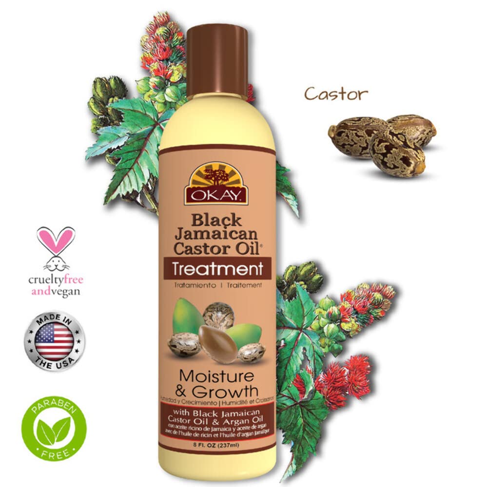 OKAY | Black Jamaican Castor Oil | Treatment for All Hair Types/Textures | Repair, Moisturize, Grow Healthy Hair | With Argan Oil & Shea Butter | Free Beauty & Personal Care OKAY