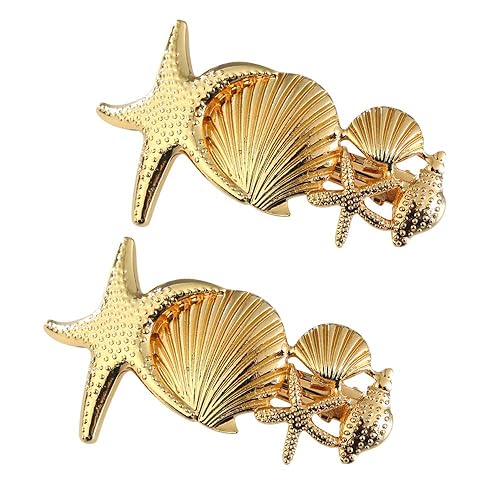 2 Pack Metal Starfish Shell Hair Clips French Barrettes Pins Slides Stylish for Women Girl Gold or Silver Hair Jewelry Accessories (Gold) Beauty & Personal Care ovche