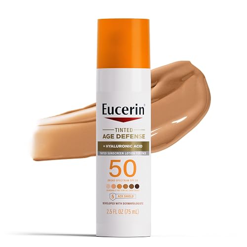 Eucerin Sun Tinted Age Defense Face Sunscreen Lotion SPF 50 with Hyaluronic Acid, Tinted Sunscreen for Face, Blendable Tint for All Skin Tones, Non Beauty & Personal Care Eucerin