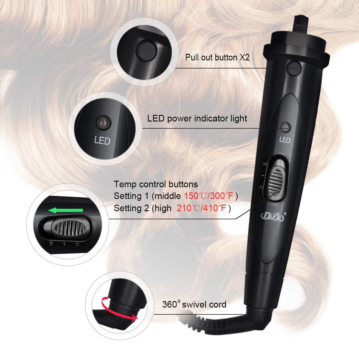 6 in 1 Curling Iron Wand Set with 6 Interchangeable Ceramic Barrels and Heat Protective Glove (Black-6in1) (Black-6) Beauty & Personal Care MENQANG