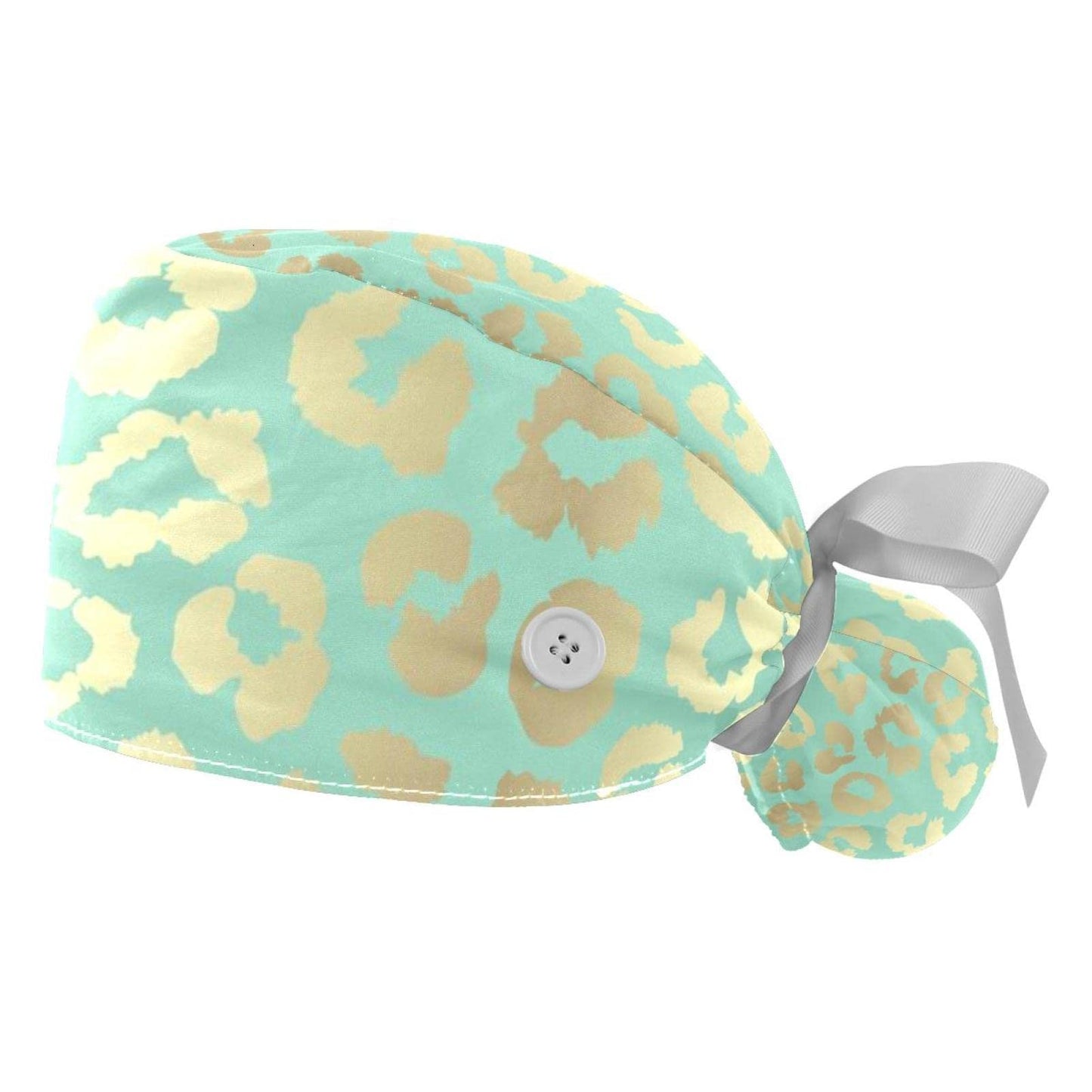 Anna Cowper Women's Leopard Green Animal Print Bouffant Surgical Cap with Ponytail Pouch, Button, Sweatband, Adjustable Size Beauty and Personal Care Anna Cowper