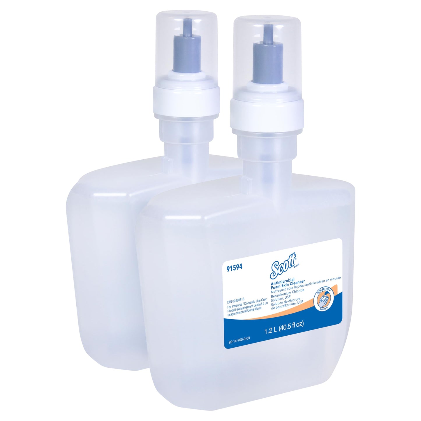 Scott® Antimicrobial Foam Skin Cleanser (91594), 1.2 L Refills, Clear, Unscented, 0.1% Benzalkonium Chloride (2 Bottles/Case) Beauty & Personal Care Scott