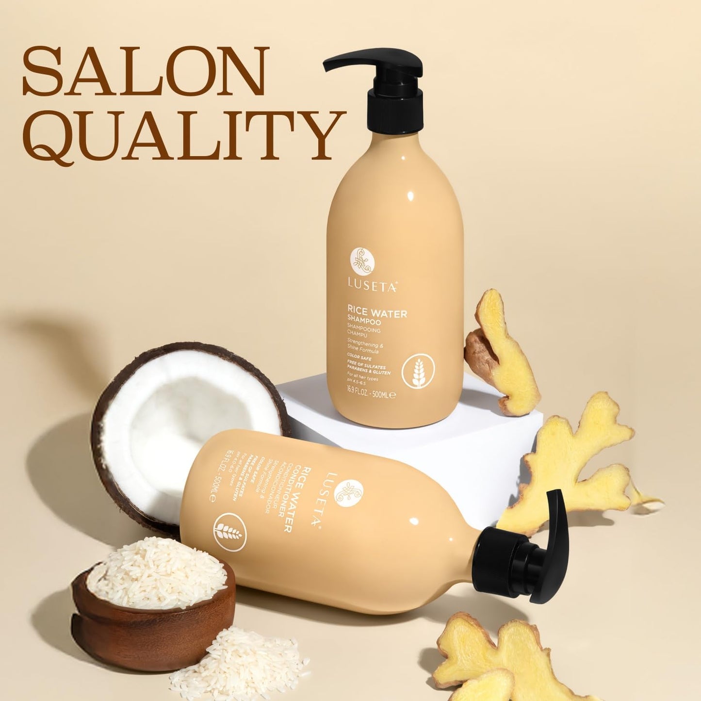 Luseta Rice Water Shampoo and conditioner Set Strengthening & Nourishing Revitalizes Shine for All Hair Types Hydrating & Frizz Control for Women Beauty & Personal Care L LUSETA