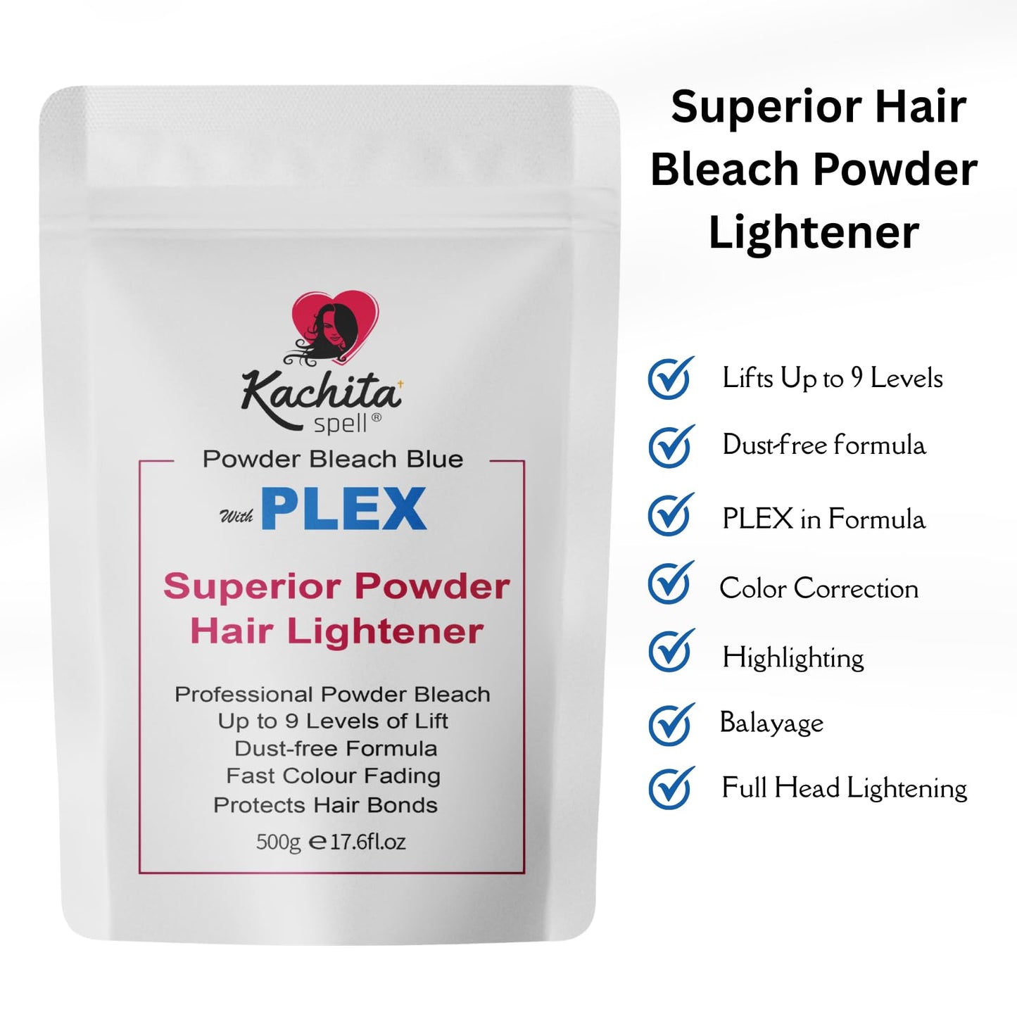 Kachita Spell Professional Blue Hair Bleach Lightener with Plex Technology, Up to 9 Levels of Lift Bleach Powder & Hair Decolorization for Highlights Beauty & Personal Care Kachita Spell