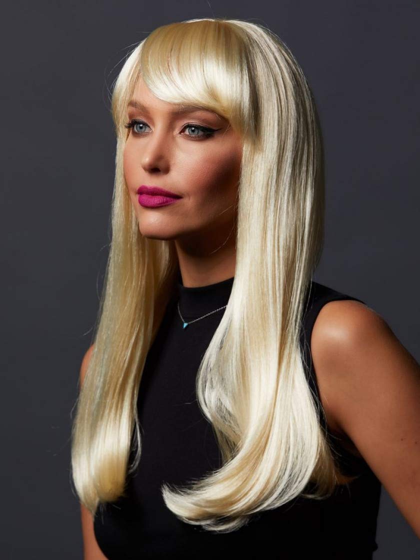 Jewell Blush Wig Color Cali Blonde - Sepia Wigs 30" Long Straight Layered Synthetic Fiber Full Bangs Fantasy Sexy Costume