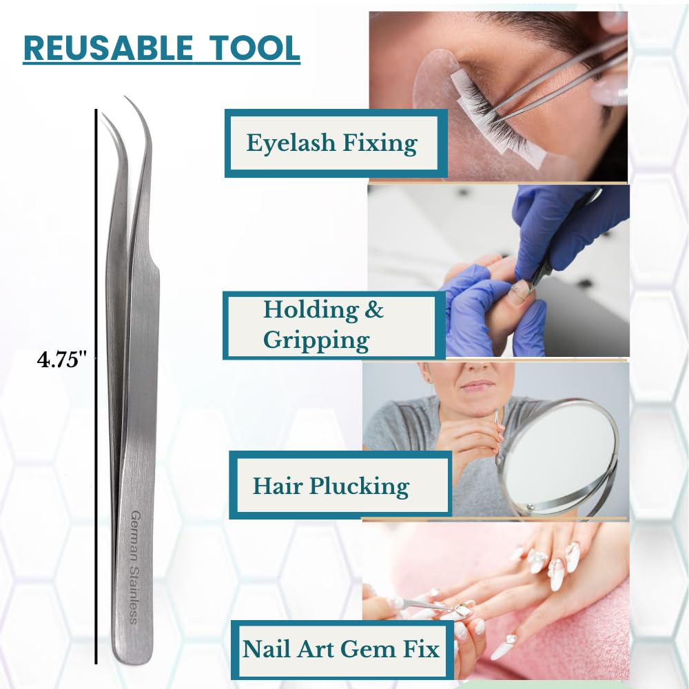 Professional Eyelash Tweezers Sharp, Needle Nose, Stainless Steel, Tweezers Precision Pluckers 4.75" with Fine Precision Tips for Facial Hair Beauty and Personal Care HIGH TECH INSTRUMENTS